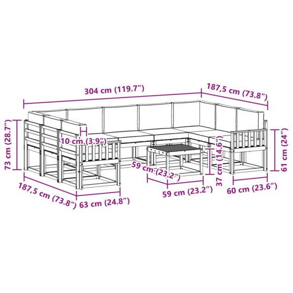 vidaXL Záhradná súprava gaučov 10 pcs Biela a krémová 59 x 59 x 37 cm – Obrázok 8