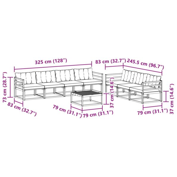 vidaXL Záhradná súprava gaučov 8 pcs Biela a krémová – Obrázok 8
