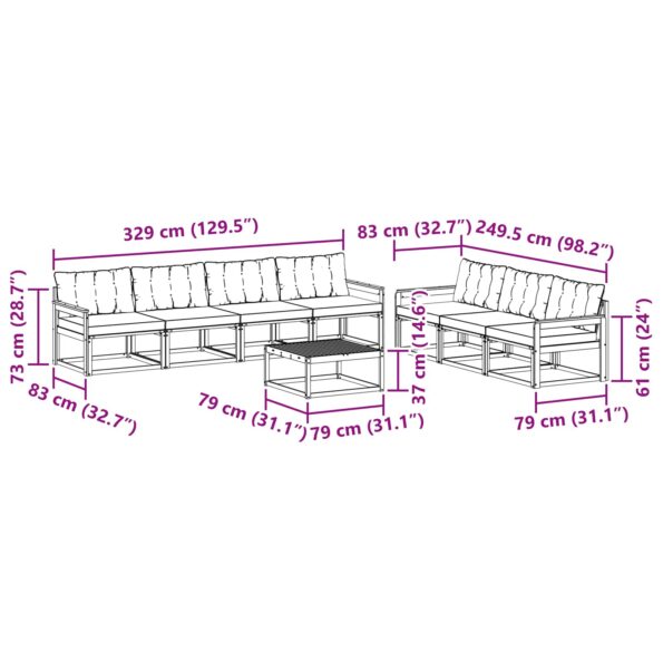 vidaXL Záhradná súprava gaučov 8 pcs Biela a čierna – Obrázok 8