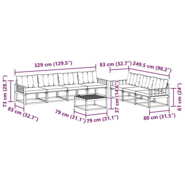 vidaXL Záhradná súprava gaučov 8 pcs Biela a čierna – Obrázok 8