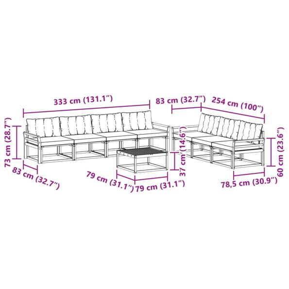 vidaXL Záhradná súprava gaučov 8 pcs Biela a čierna – Obrázok 8