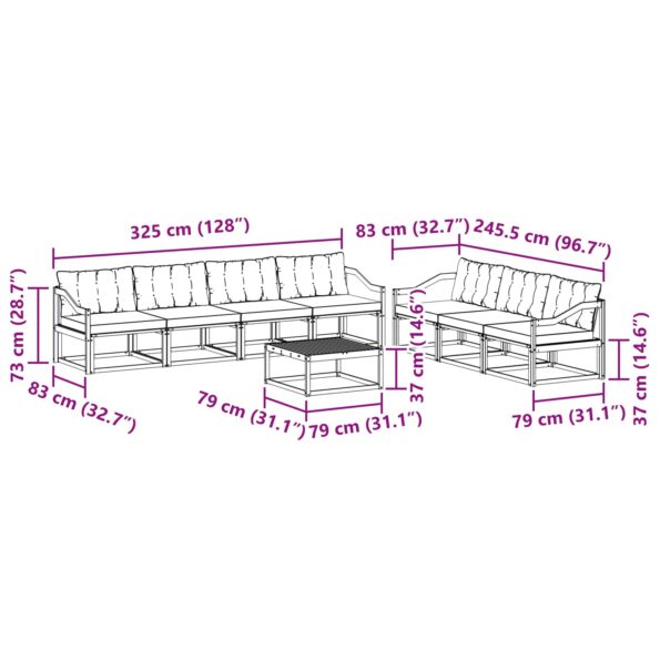 vidaXL Záhradná súprava gaučov 8 pcs Biela a čierna – Obrázok 8