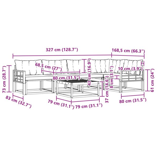 vidaXL Záhradná súprava gaučov 6 pcs Biela a čierna 79 x 79 x 37 cm – Obrázok 10
