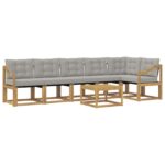 vidaXL Záhradná súprava gaučov s vankúšom 7 pcs Biela a svetlosivá – Obrázok 2