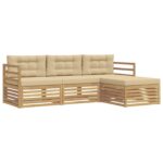 vidaXL Záhradná súprava gaučov 4 pcs Biela a béžová Polyester – Obrázok 2
