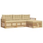 vidaXL Záhradná súprava gaučov 4 pcs Biela a béžová Polyester – Obrázok 2