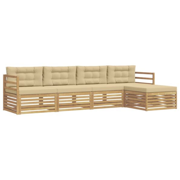 vidaXL Záhradná súprava gaučov 5 pcs Biela a béžová Polyester – Obrázok 2