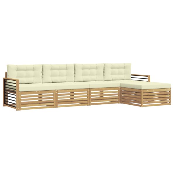 vidaXL Záhradná súprava gaučov 5 pcs Biela a krémová Polyester – Obrázok 2
