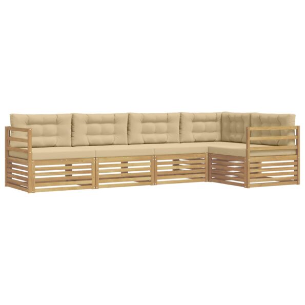 vidaXL Záhradná súprava gaučov 5 pcs Biela a béžová Polyester – Obrázok 2