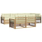 vidaXL Záhradná súprava gaučov 7 pcs Biela a krémová Polyester – Obrázok 2