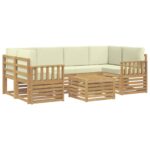 vidaXL Záhradná súprava gaučov 7 pcs Biela a krémová Polyester – Obrázok 2