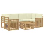 vidaXL Záhradná súprava gaučov 7 pcs Biela a krémová Polyester – Obrázok 2