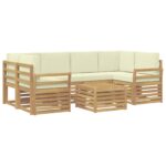 vidaXL Záhradná súprava gaučov 7 pcs Biela a krémová Polyester – Obrázok 2