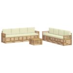 vidaXL Záhradná súprava gaučov 9 pcs Biela a krémová 59 x 59 x 37 cm – Obrázok 2