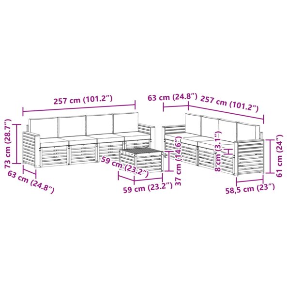 vidaXL Súpravy pohoviek 9 pcs Biela a krémová 59 x 59 x 37 cm – Obrázok 7