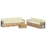 vidaXL Súpravy pohoviek s vankúšom 9 pcs Biela a krémová Polyester – Obrázok 2