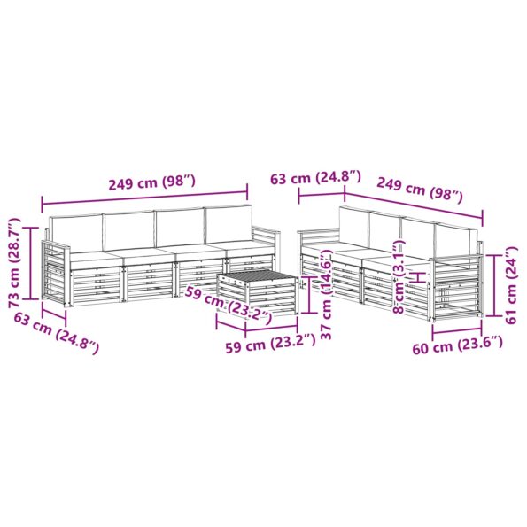 vidaXL Súpravy pohoviek s vankúšom 9 pcs Biela a antracitová Polyester – Obrázok 7