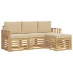 vidaXL Záhradná súprava gaučov 4 pcs Biela a béžová – Obrázok 2