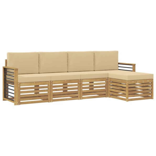 vidaXL Záhradná súprava gaučov 5 pcs Biela a béžová Polyester – Obrázok 2