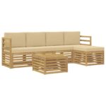 vidaXL Záhradná súprava gaučov 6 pcs Biela a béžová Polyester – Obrázok 2
