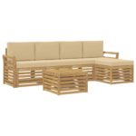 vidaXL Záhradná súprava gaučov 6 pcs Biela a béžová 59 x 59 x 37 cm – Obrázok 2