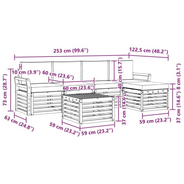 vidaXL Záhradná súprava gaučov 6 pcs Biela a béžová 59 x 59 x 37 cm – Obrázok 7