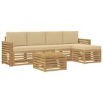 vidaXL Záhradná súprava gaučov 6 pcs Biela a béžová 59 x 59 x 37 cm – Obrázok 2