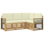 vidaXL Súpravy pohoviek s vankúšom 4 pcs Biela a krémová Polyester – Obrázok 2