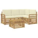 vidaXL Záhradná súprava gaučov 5 pcs Biela a krémová 59 x 59 x 37 cm – Obrázok 2