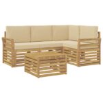 vidaXL Záhradná súprava gaučov 5 pcs Biela a béžová 59 x 59 x 37 cm – Obrázok 2