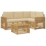 vidaXL Záhradná súprava gaučov 5 pcs Biela a béžová 59 x 59 x 37 cm – Obrázok 2