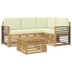 vidaXL Záhradná súprava gaučov 5 pcs Biela a krémová Polyester – Obrázok 2