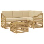 vidaXL Záhradná súprava gaučov 5 pcs Biela a béžová 59 x 59 x 37 cm – Obrázok 2