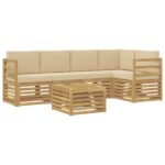 vidaXL Záhradná súprava gaučov 6 pcs Biela a béžová 59 x 59 x 37 cm – Obrázok 2