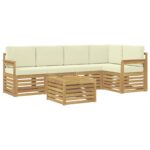 vidaXL Záhradná súprava gaučov 6 pcs Biela a krémová 59 x 59 x 37 cm – Obrázok 2
