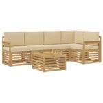 vidaXL Záhradná súprava gaučov 6 pcs Biela a béžová 59 x 59 x 37 cm – Obrázok 2