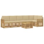vidaXL Záhradná súprava gaučov 7 pcs Biela a béžová 59 x 59 x 37 cm – Obrázok 2