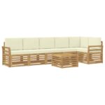 vidaXL Záhradná súprava gaučov 7 pcs Biela a krémová 59 x 59 x 37 cm – Obrázok 2
