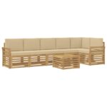 vidaXL Záhradná súprava gaučov 7 pcs Biela a béžová 59 x 59 x 37 cm – Obrázok 2