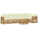 vidaXL Záhradná súprava gaučov 7 pcs Biela a krémová 59 x 59 x 37 cm – Obrázok 2