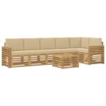 vidaXL Záhradná súprava gaučov 7 pcs Biela a béžová 59 x 59 x 37 cm – Obrázok 2