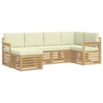 vidaXL Záhradná súprava gaučov 6 pcs Biela a krémová Polyester – Obrázok 2