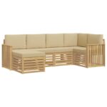 vidaXL Záhradná súprava gaučov 6 pcs Biela a béžová Polyester – Obrázok 2