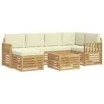 vidaXL Záhradná súprava gaučov 7 pcs Biela a krémová Polyester – Obrázok 2
