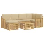 vidaXL Záhradná súprava gaučov 7 pcs Biela a béžová Polyester – Obrázok 2