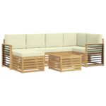 vidaXL Záhradná súprava gaučov 7 pcs Biela a krémová Polyester – Obrázok 2