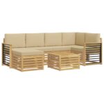vidaXL Záhradná súprava gaučov 7 pcs Biela a béžová Polyester – Obrázok 2