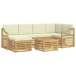 vidaXL Záhradná súprava gaučov 7 pcs Biela a krémová Polyester – Obrázok 2