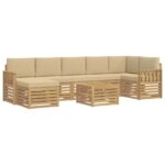 vidaXL Záhradná súprava gaučov 7 pcs Biela a béžová 59 x 59 x 37 cm – Obrázok 2