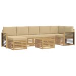 vidaXL Záhradná súprava gaučov 8 pcs Biela a béžová 59 x 59 x 37 cm – Obrázok 2